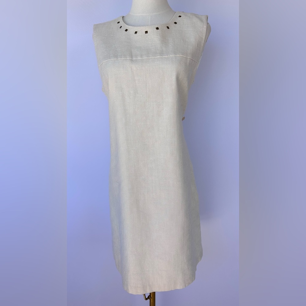 Cynthia Rowley Women’s Linen‎ Shift Dress Square Stud Detail Sleeveless Size 14
